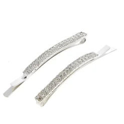 Barrettes argentées à strass 2 rangées