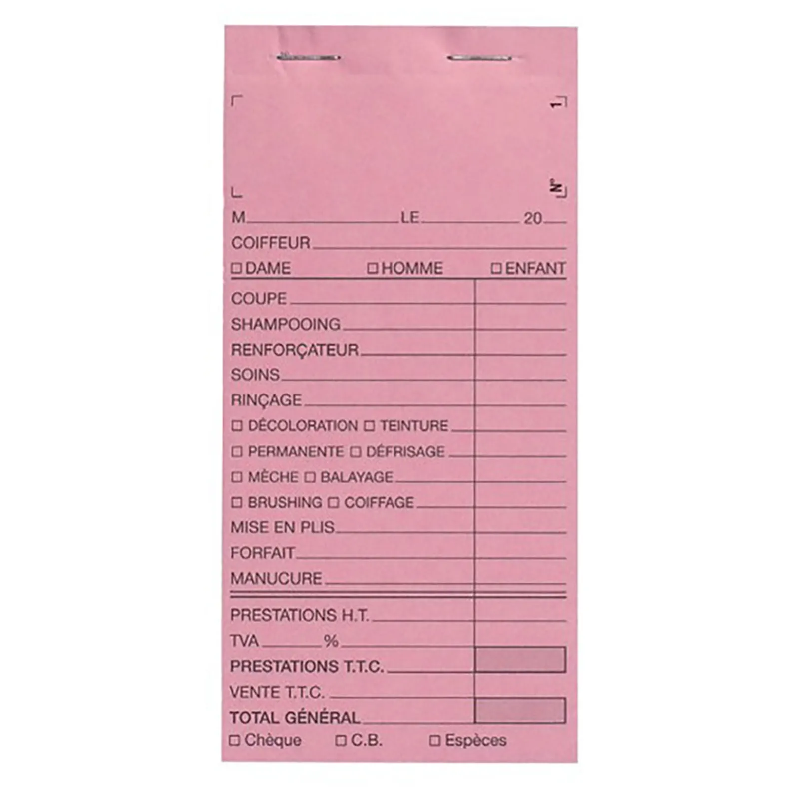 Carnet de caisse avec numéro