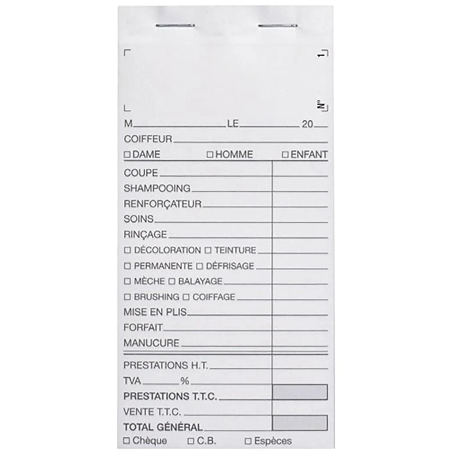 Carnet de caisse avec numéro