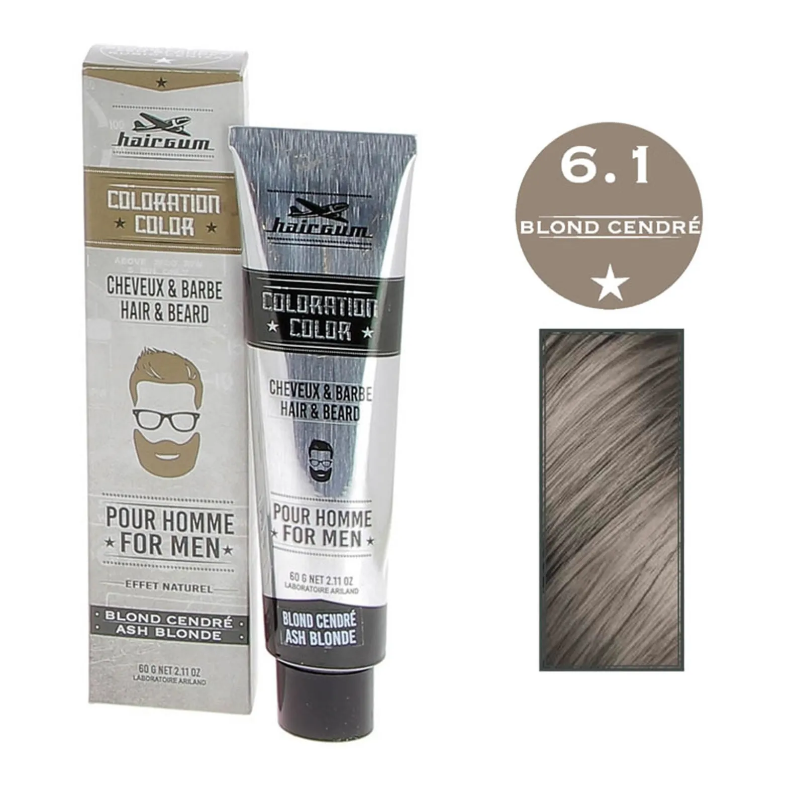 Coloration pour homme cheveux & barbe 6.1 blond cendré