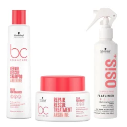 Rituel pour cheveux abîmés BC Repair Rescue et Osis+