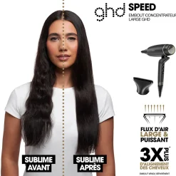 Sèche cheveux Speed avec embout large et huile de lissage