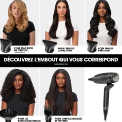Sèche cheveux Speed avec embout large et huile de lissage