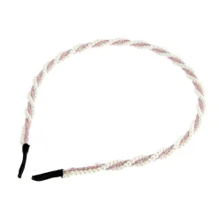 Serre-tête perles et cordon pailleté rose