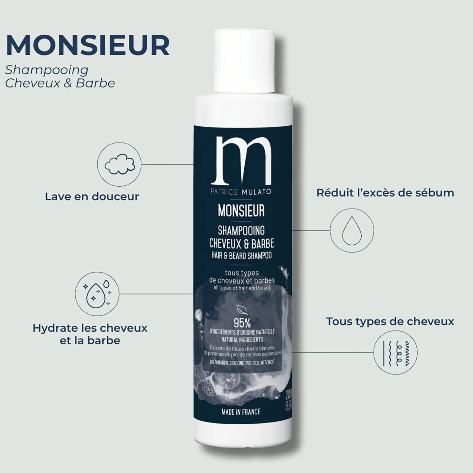 Shampooing cheveux et barbe Monsieur