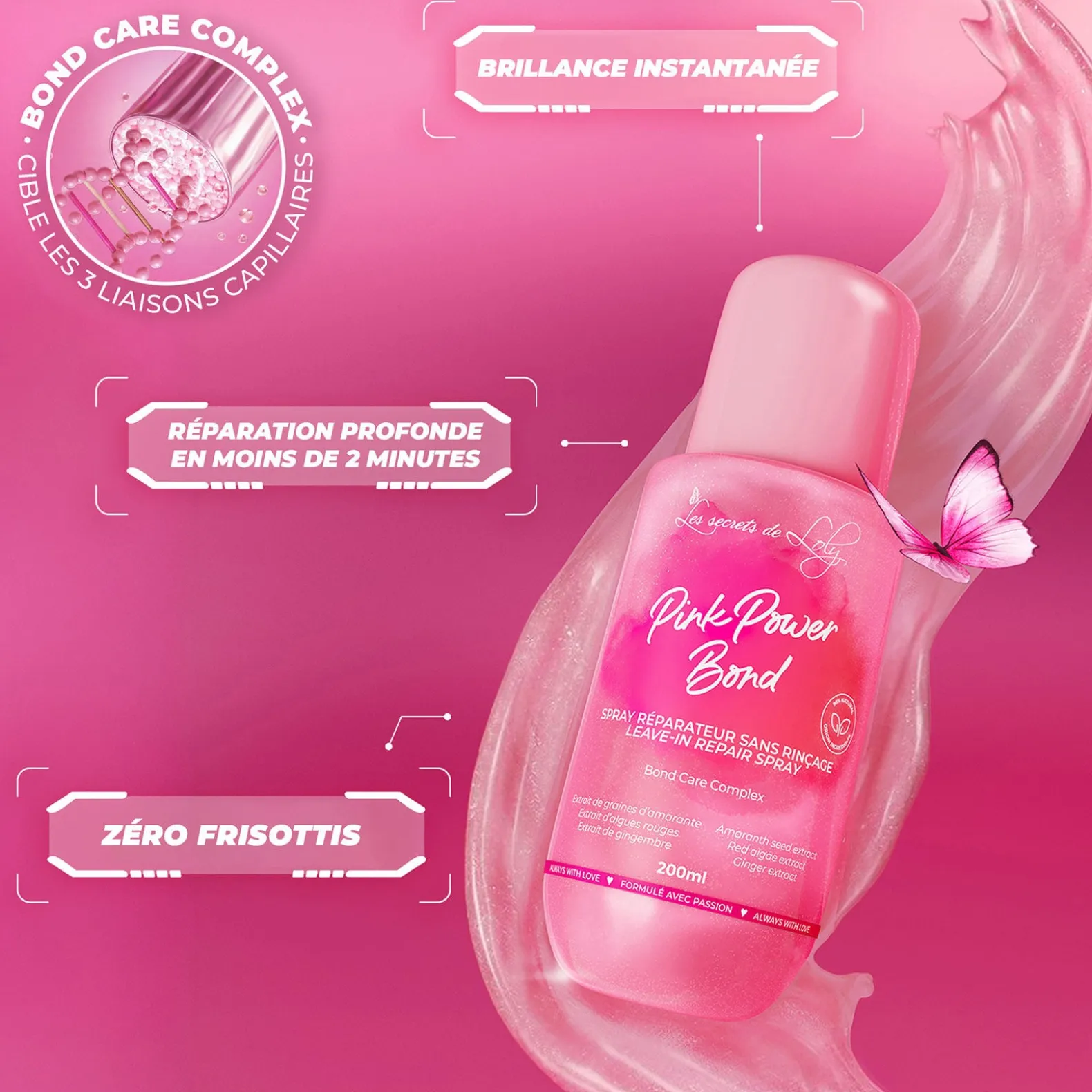 Spray réparateur sans rinçage Pink Power Bond